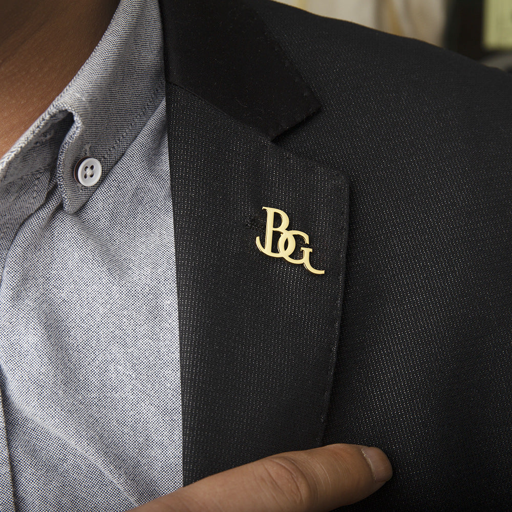 Men's Suit Name Double Letter Brooch Men's Suit Name Double Letter Brooch
